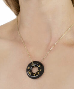 Gold and Black Tourmaline Powerful Orgonite Pendant Ring. Orgone Necklace Enhanced with Malachite and Hawaiian Botanicals. Amulet Pendant Jewelry Orgonite Pendant Black Orgone Necklace