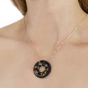 Gold and Black Tourmaline Powerful Orgonite Pendant Ring. Orgone Necklace Enhanced with Malachite and Hawaiian Botanicals. Amulet Pendant Jewelry Orgonite Pendant Black Orgone Necklace