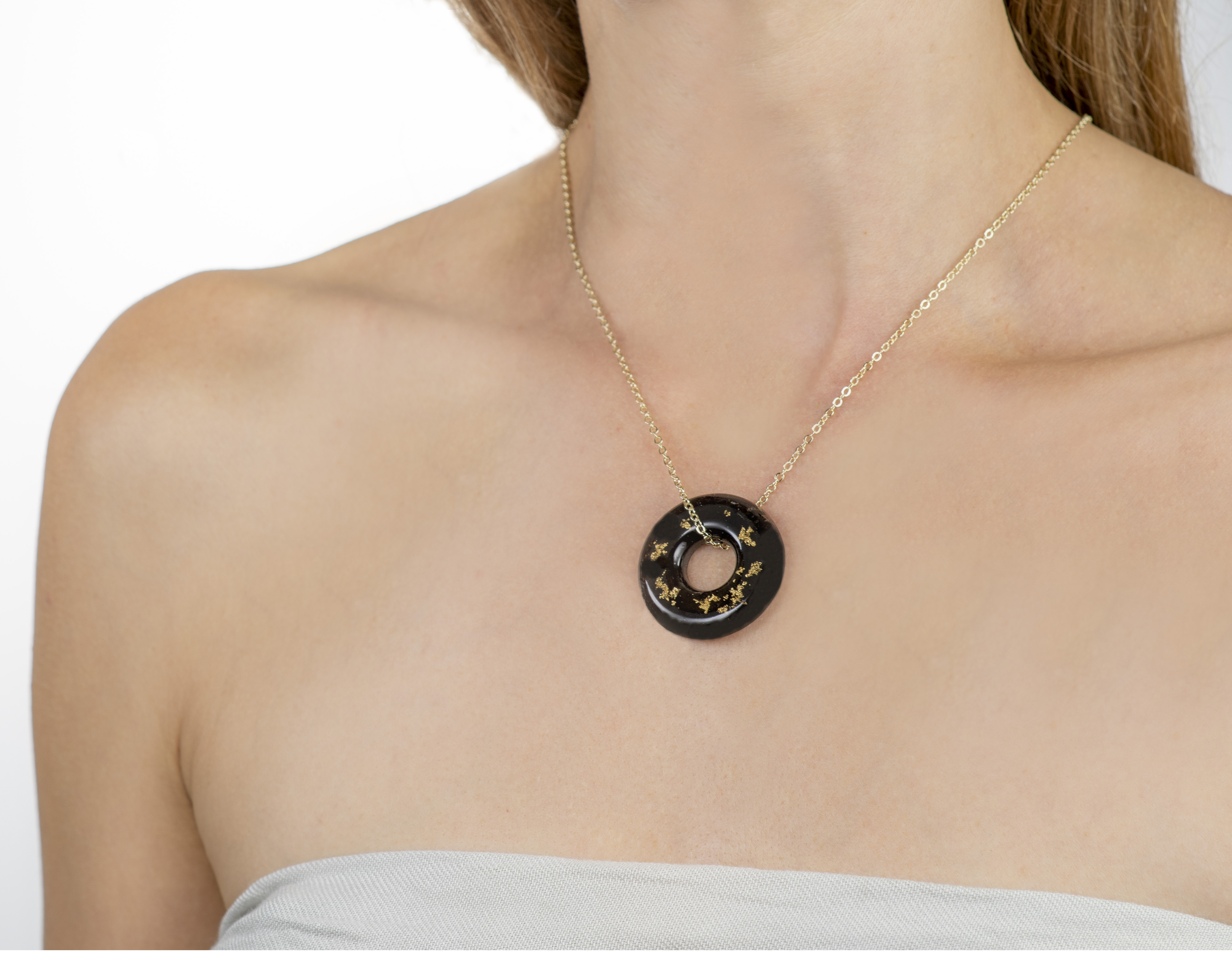 Gold and Black Tourmaline Powerful Orgonite Pendant Ring. Orgone Necklace Enhanced with Malachite and Hawaiian Botanicals. Amulet Pendant Jewelry Orgonite Pendant Black Orgone Necklace