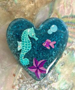 Small Enhanced Orgonite Sea Horse Heart with Double-Terminated Crystal