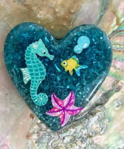 Small Enhanced Orgonite Sea Horse Heart with Double-Terminated Crystal