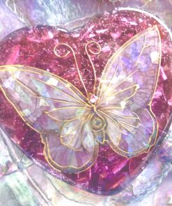 Sweet Pink Butterfly Orgone Heart with Double-Terminated Crystal