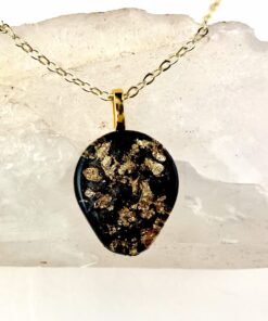Delicate Black Orgonite Pendant Enhanced with Sacred Hawaiian Botanicals